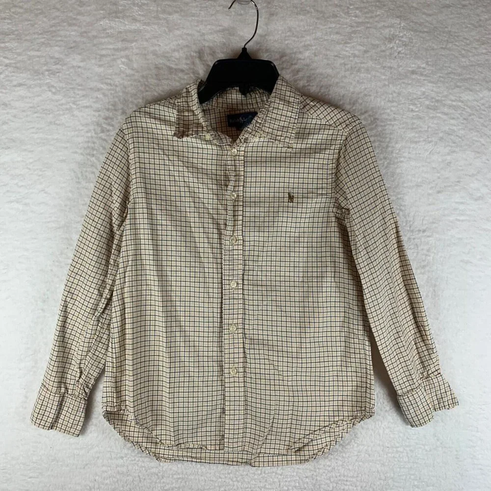 Ralph Lauren Boys‎ Long Sleeve Yellow Blue Check Oxford Shirt Size M 6481